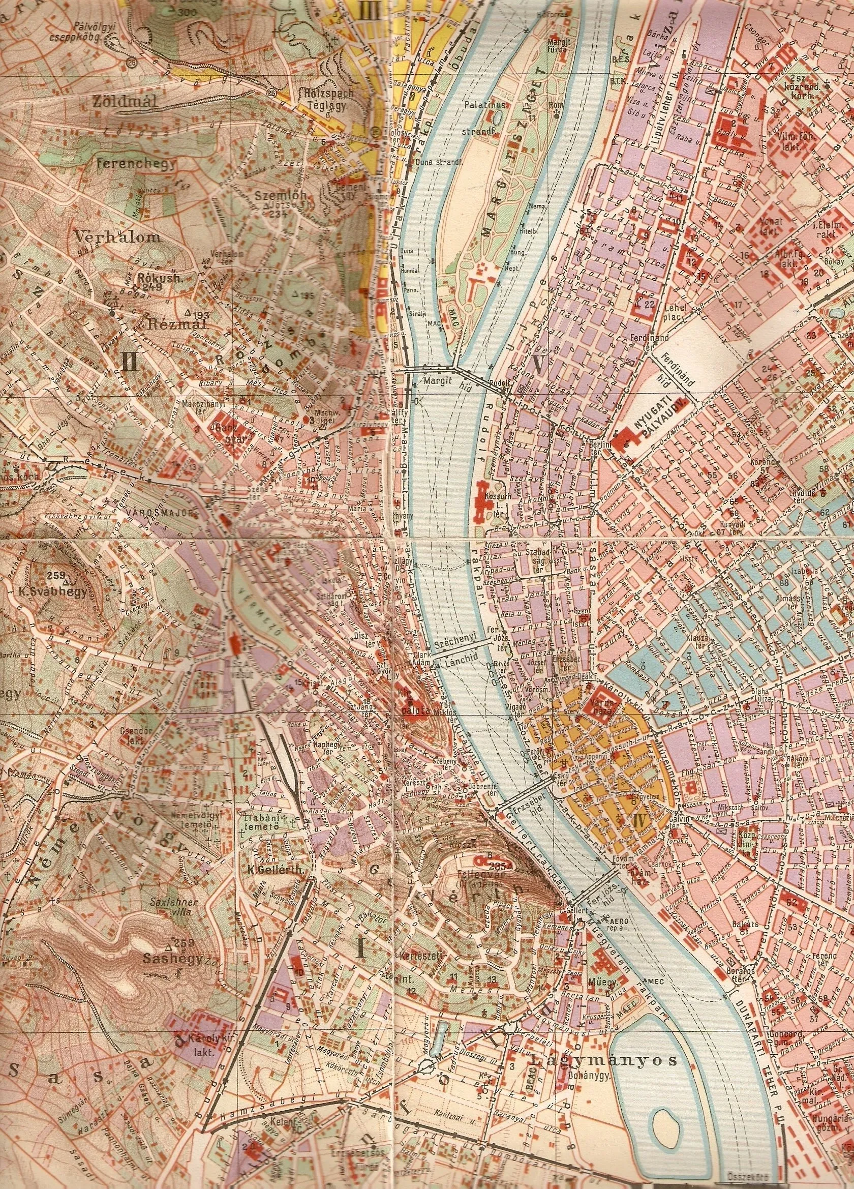 1927 táján, térkép Budapest belső területeiről